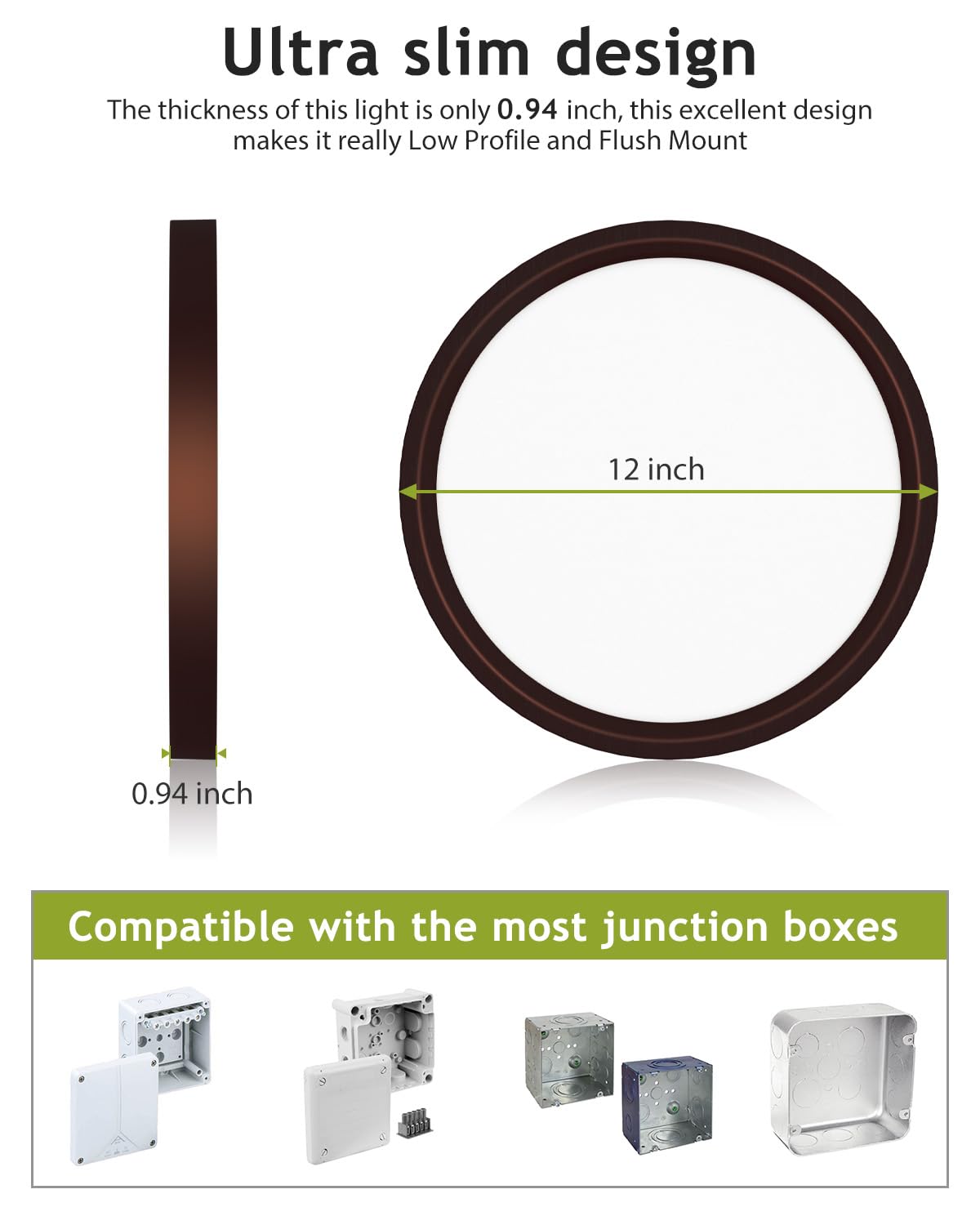 Hepside 2Pack Flush Mount Led Ceiling Light Fixture Oil Rubbed Bronze, 12Inch 28W, Dimmable 3000K-4500K-6000K 3 Color Ceiling Lamp 3200Lm Low Profile Ceiling Light For Kitchen Bedroom Hallway