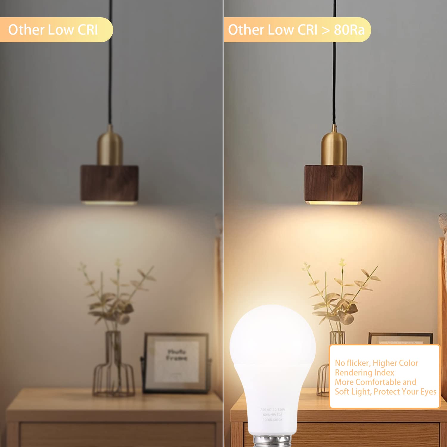 MXhme A19 LED Light Bulbs, 800LM 9W, Stepless Dimmable 3000K-6000K, E26 Base, 2 Bulbs & 2