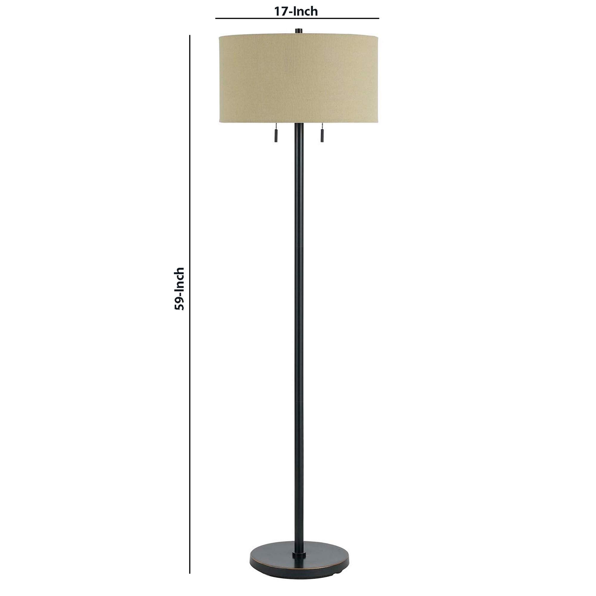 Benzara Metal Floor Lamp with Fabric Drum Shade, Pull Chain Switch, Black, Model BM220846