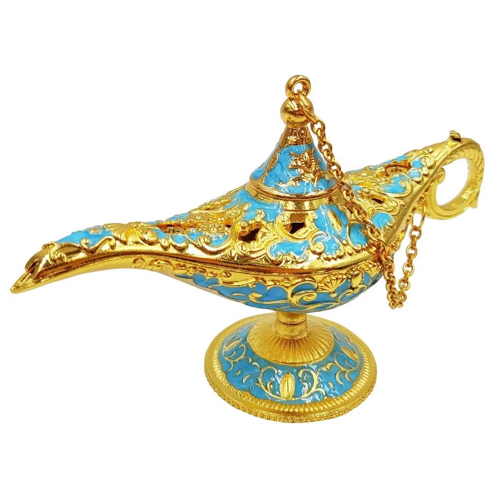 Hourwof Aladdin Genie Lamp Vintage Legend Aladdin Magic Lamp Wishing Light Arabian Costume Props Party Wedding Table Decoration Birthday Gift,Small Lake Blue