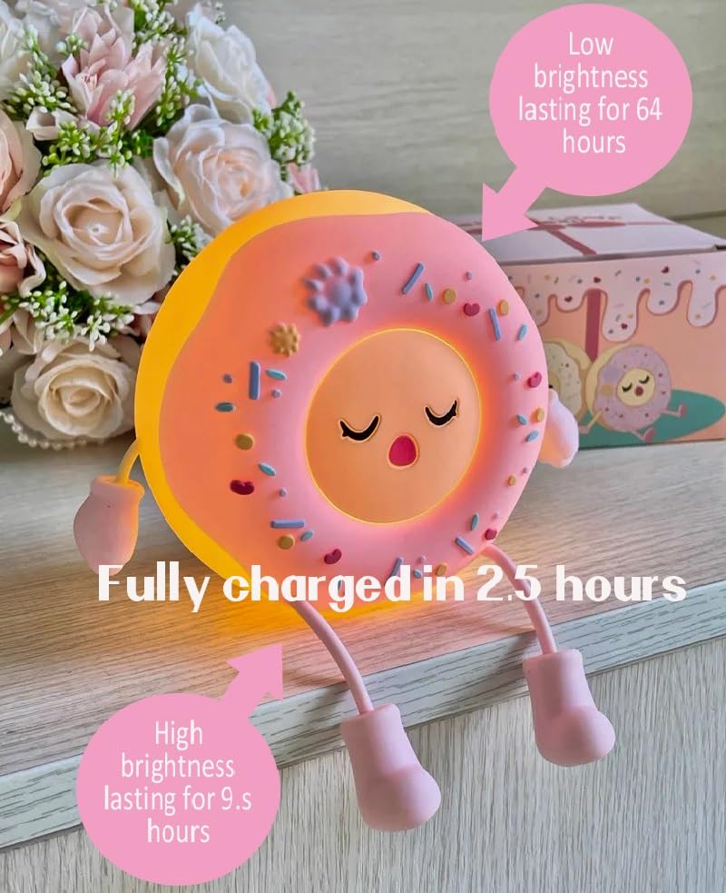 Hpydiy Cute Donut Night Light For Kids Silicone Nursery Nightlight  Touch Control Usb Rechargeable Lamps Breastfeeding Sweet Kawaii Dorm Room Decor Christmas Gift Baby Kids Girls Teens Pink