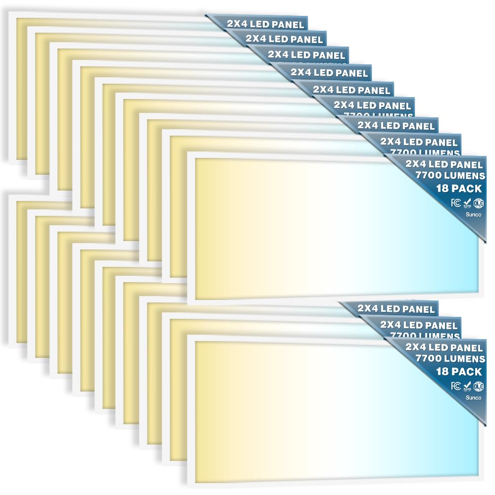 Sunco 18 Pack 2X4 Led Flat Panel Light Drop Ceiling Office Fixture, 7700 Lm, Selectable Features, 40W/50W/60W, 4000K/5000K/6000K