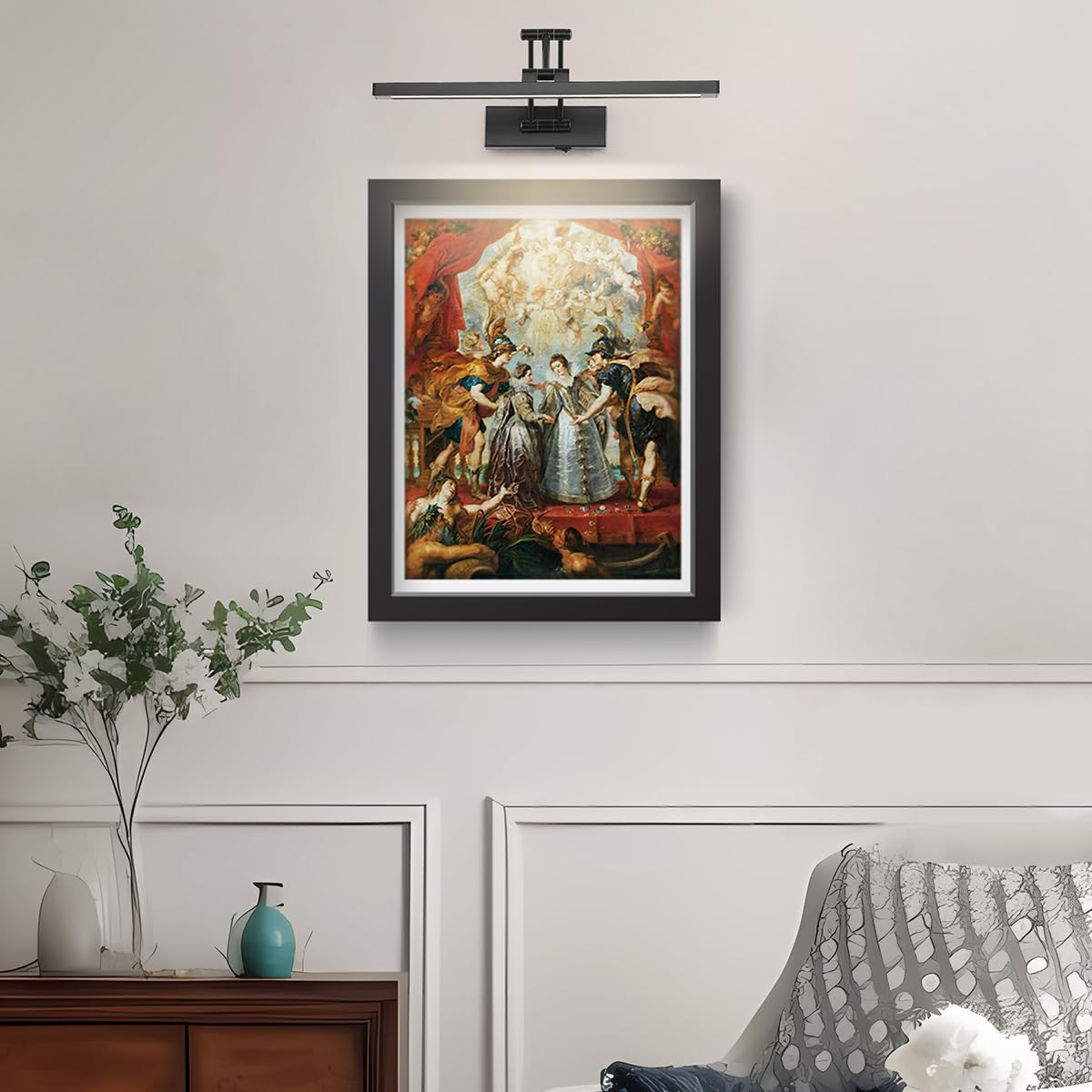 Joossnwell Picture Light - Battery Operated Art Light with Remote, Dimmable, 15.35 Inch, Black, Model 9963 for Paintings and Portraits