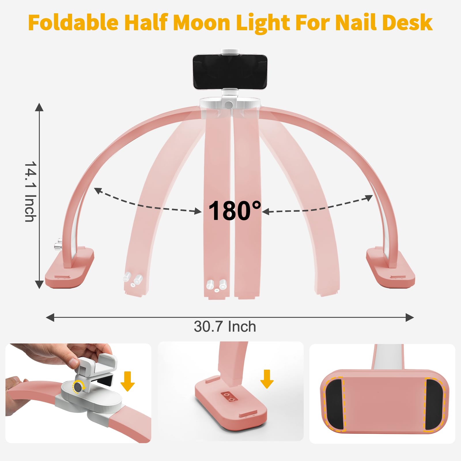 CGBE Half Moon Light for Nail Desk with Phone Holder, Extra Large 30In 45W Nail Tech Light, Nail Table Lamp with 3 Color Modes &