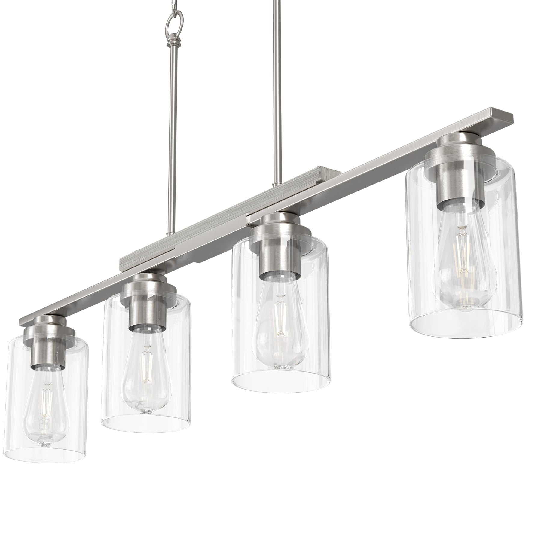 Vonluce Kitchen Island Lighting  4-Light Dining Room Light Fixture Over Table With Glass Shade And Adjustable Rods  Farmhouse Linear Chandelier For Kitchen Island  Brushed Nickel  Etl Certificated