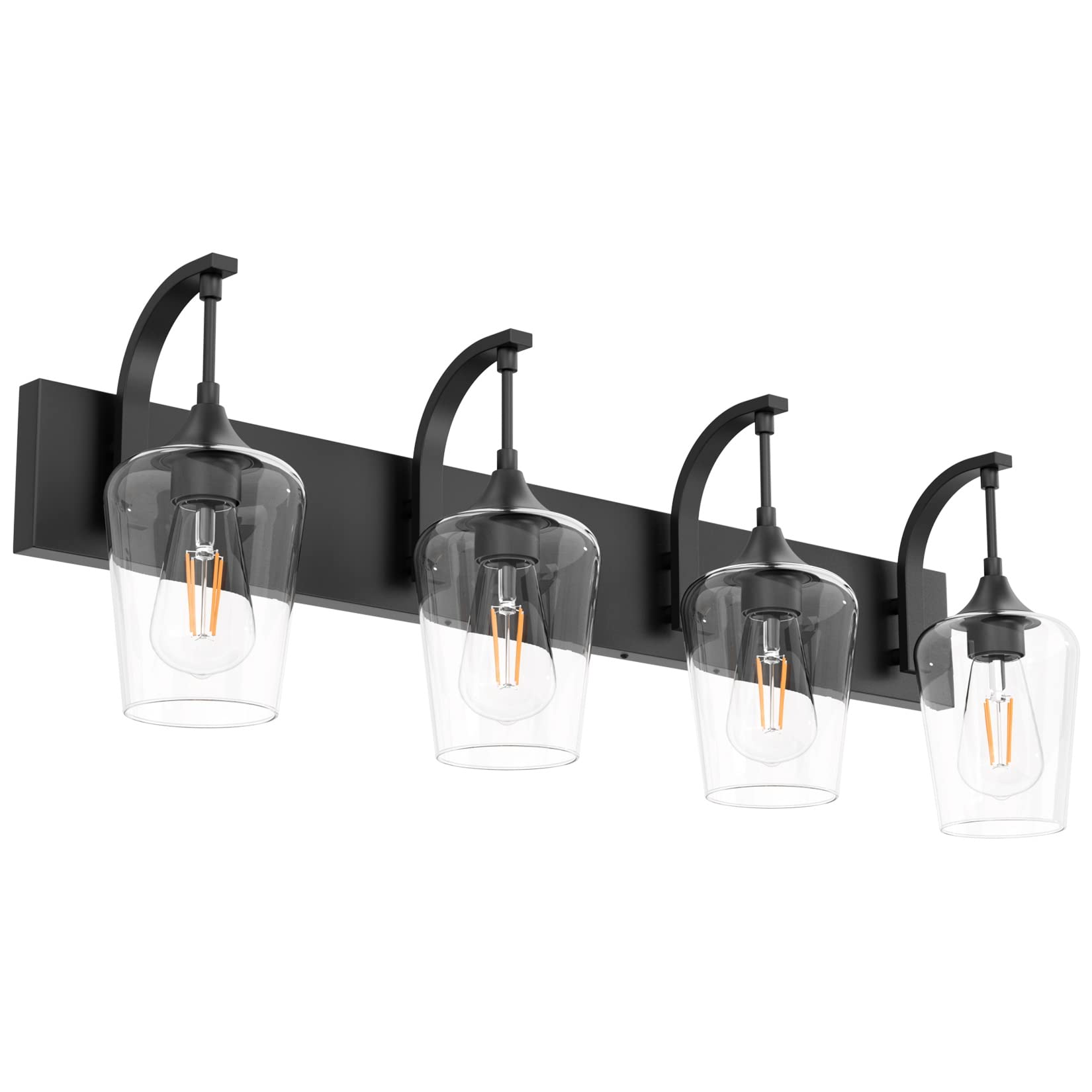 Ralbay Matte Black Bathroom Vanity Light 4-Lights Industrial Clear Glass 33 inch Metal Fixture Model 1131rablay