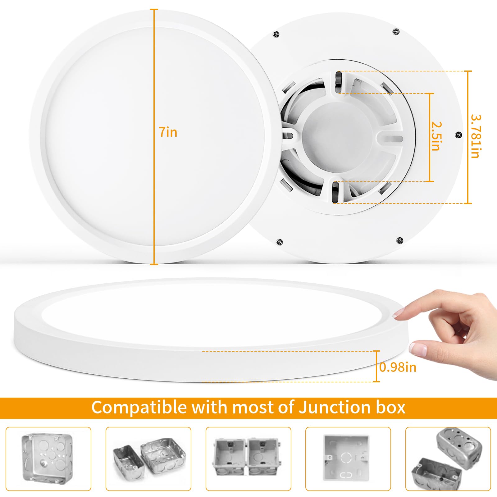 Wifume 7Inch Flush Mount Ceiling Light Fixtures,18W 1800Lm Flat Led Light For Ceiling, 6500K Ultra Thin Round White Lamp For Bed