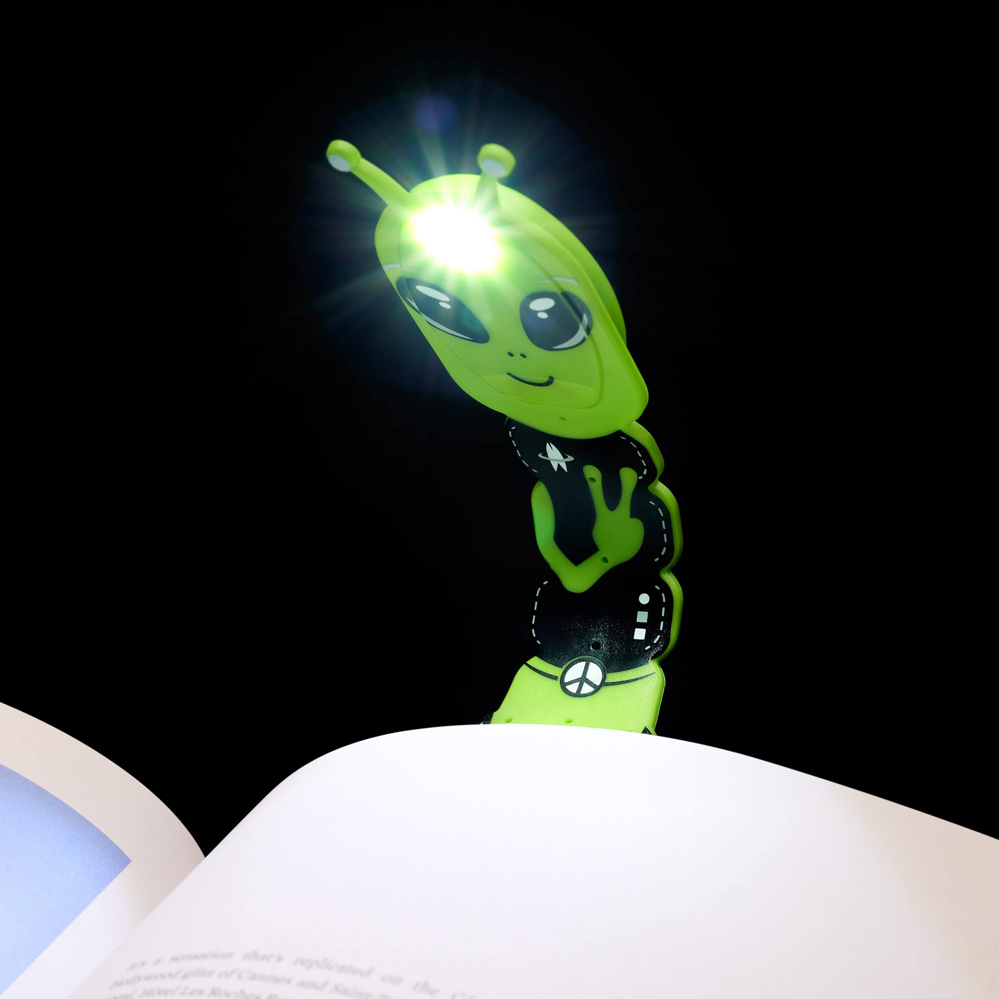 Gifts for Readers & Writers Flexilight Pal 2-in-1 LED Reading Light, Portable Bookmark & Clip-On Lamp, Battery Operated, Alien Green