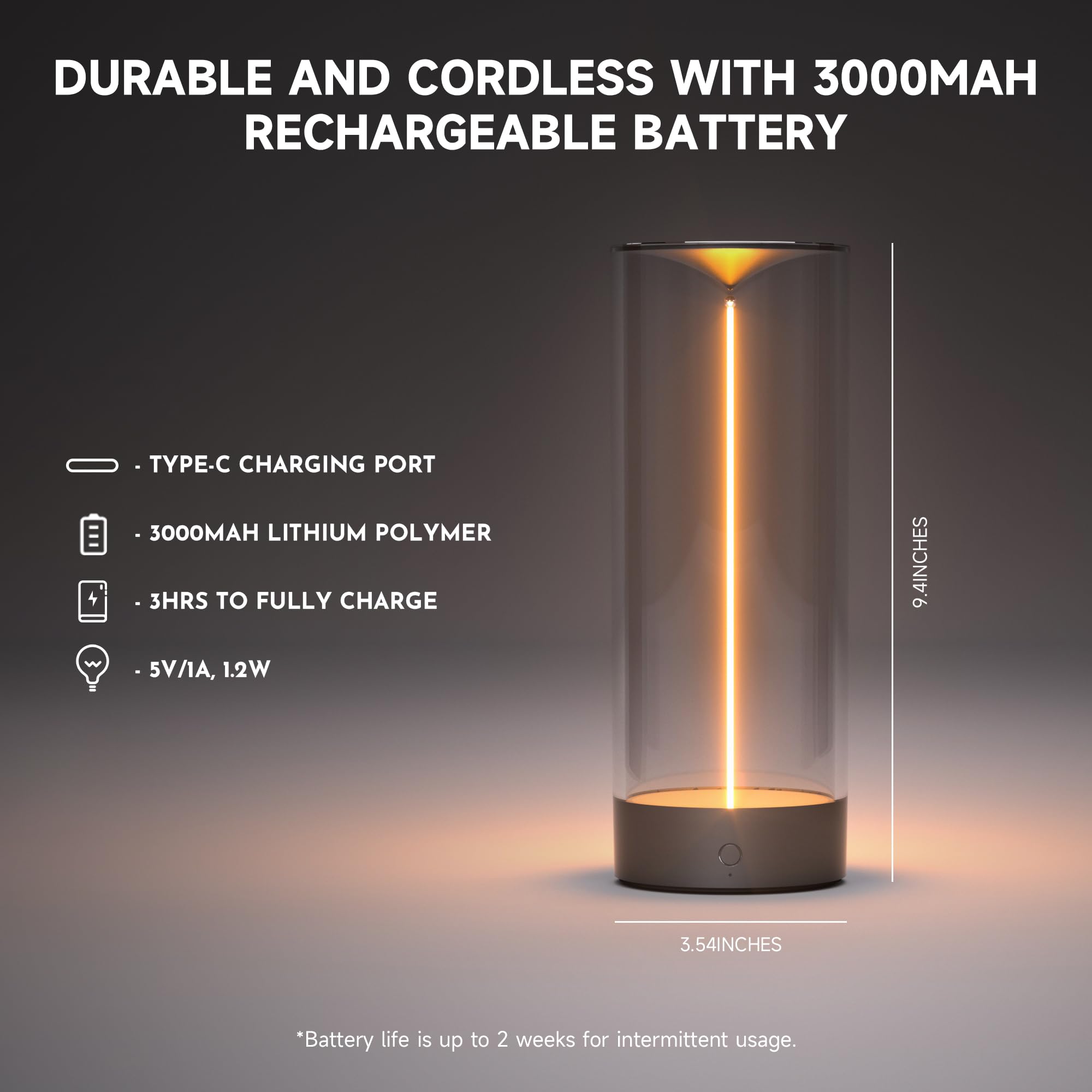 AUGE LIGHT Minimalist Desk Lamp LED Rechargeable Dimmable 3 Levels Gray Model AGDSLGY2201
