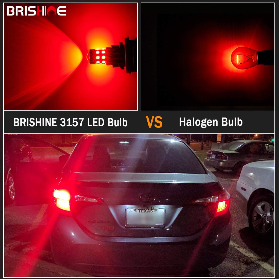 BRISHINE LED Bulbs T25 3157 3156 3057 3056 4057 4157, 24-SMD Chipsets, Brilliant Red, Pack of 2