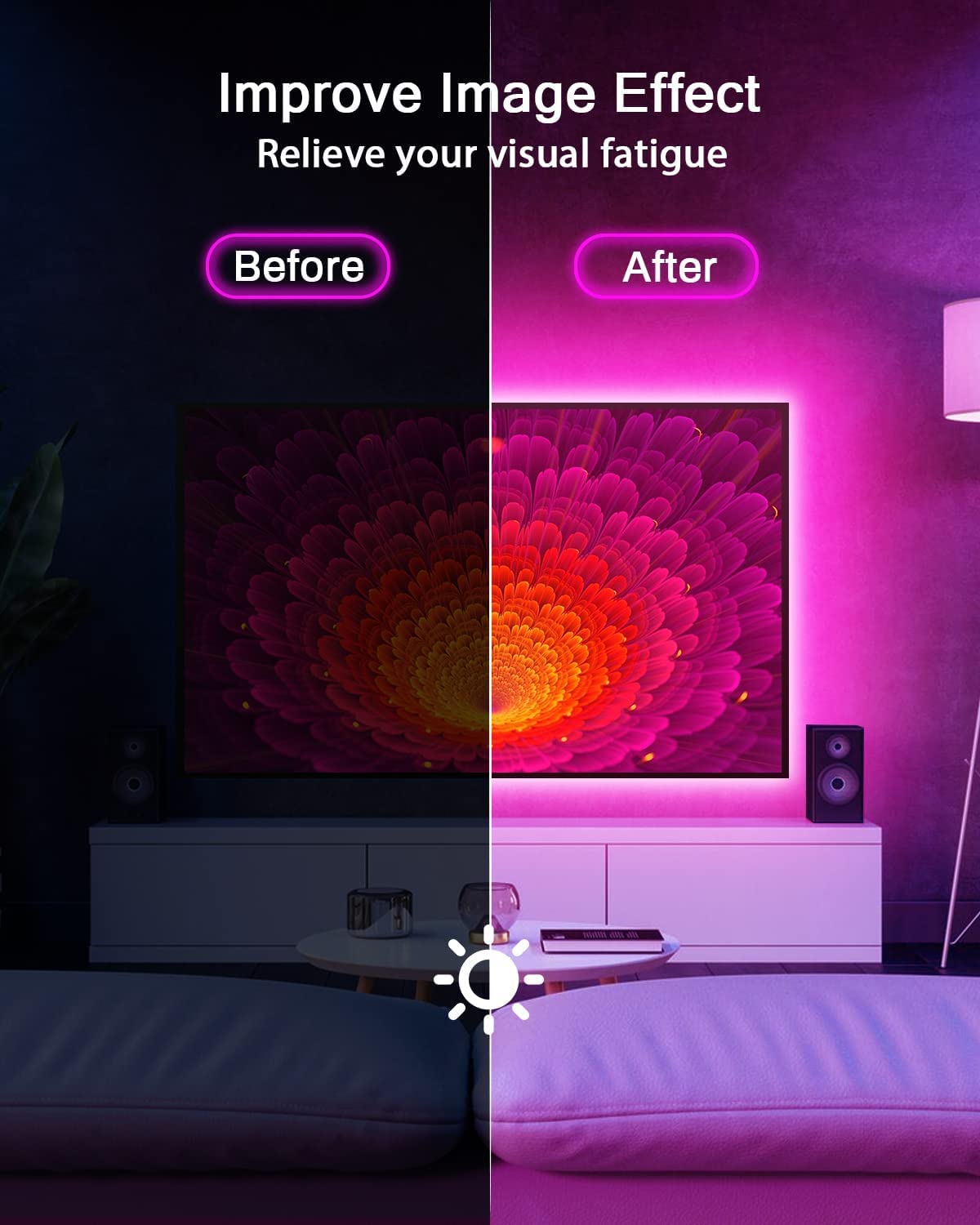 Daymeet Led Lights For Tv, 16.4 Ft Smart Led Tv Backlights For 45-85 Inch Usb Tv Behind Lighting Color Changing Rgb Tv Led Light