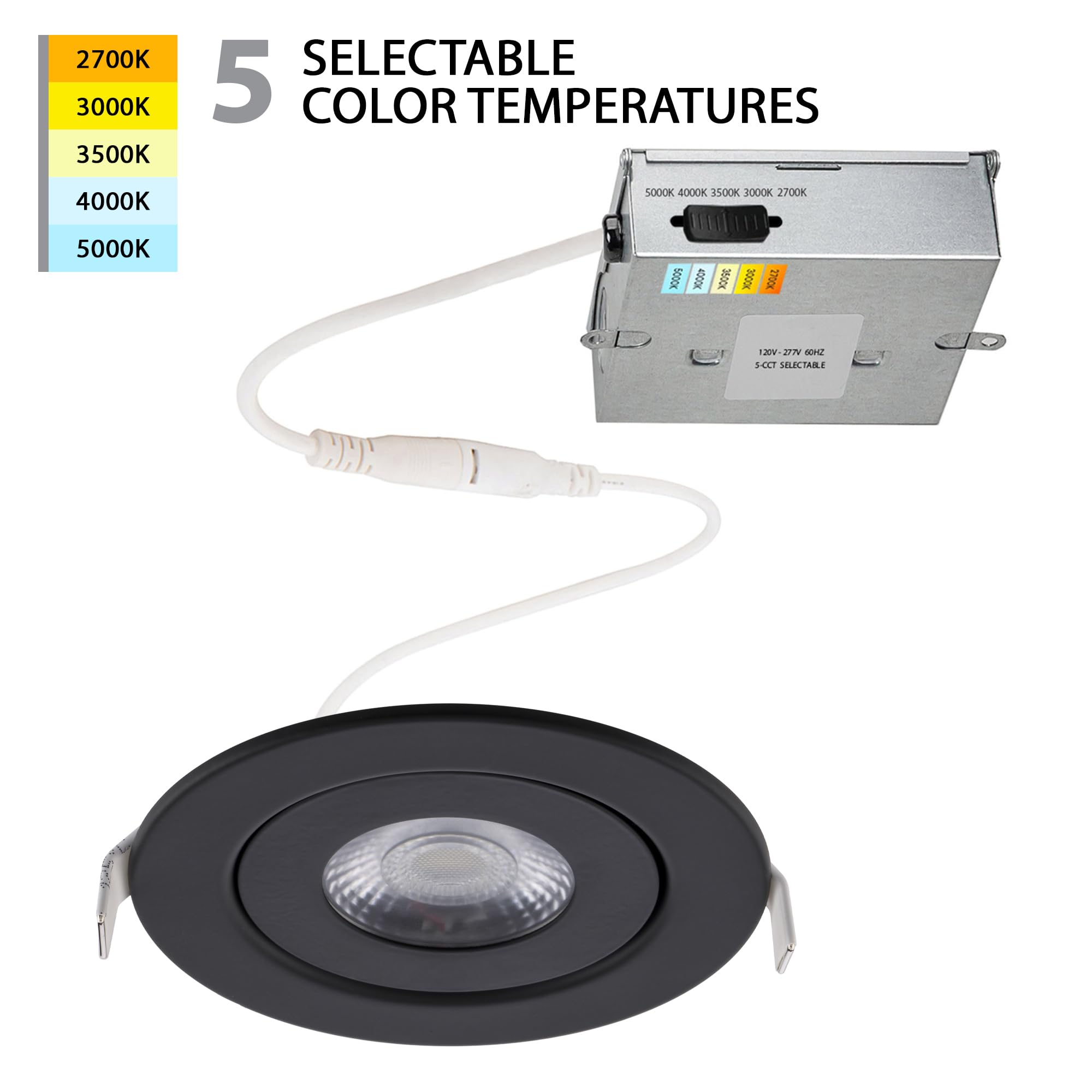 Wac Lighting Lotos 4In Led Round Adjustable Recessed Light 5-Cct Selectable 9W 700 Lumens Ic-Rated Airtight 120V-277V Universal In Black (Pack Of 24)