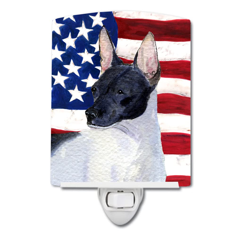 Carolines Treasures Ceramic Night Light, USA American Flag, Rat Terrier Design, 6x4x3 inches, Multicolor, Model SS4054CNL