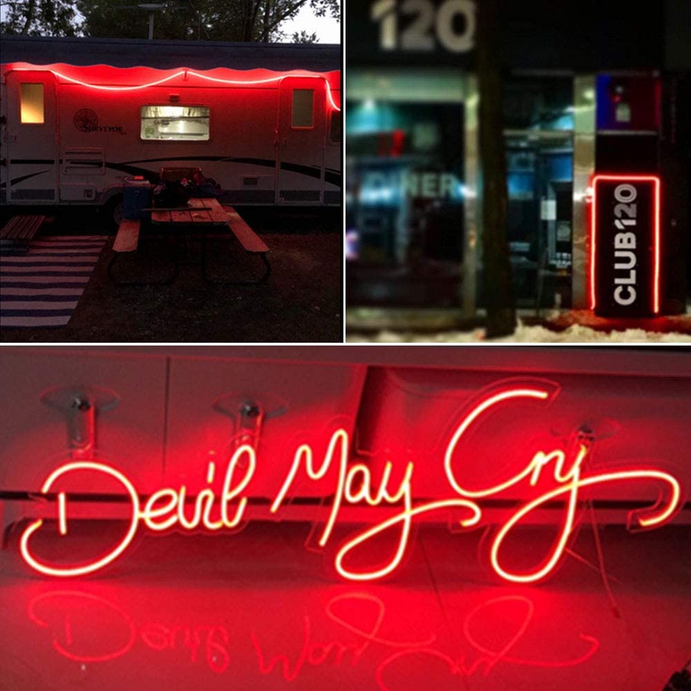 Everbright Red Led Neon Strip Light 12V Silicone Indoor Outdoor 16.4Ft 600Smd Waterproof Flexible For Signboard Bar Home Tv Kitc