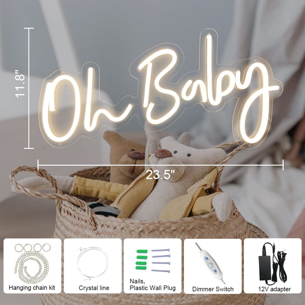 DIVATLA Oh Baby Neon Sign for Baby Shower Decorations, Gender Reveal, Led Sign for Backdrop & Wall Decor, Photo Prop, Gift for N