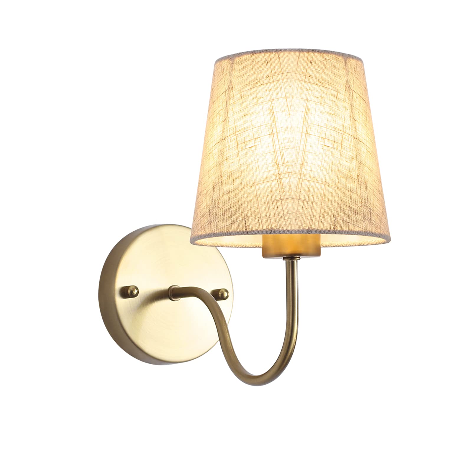 Lasenchoo Gold Wall Sconce, 1 Pack Modern Sconces Wall Lighting Vintage Wall Light Fixtures With Fabric Lampshade, Bedside Wall