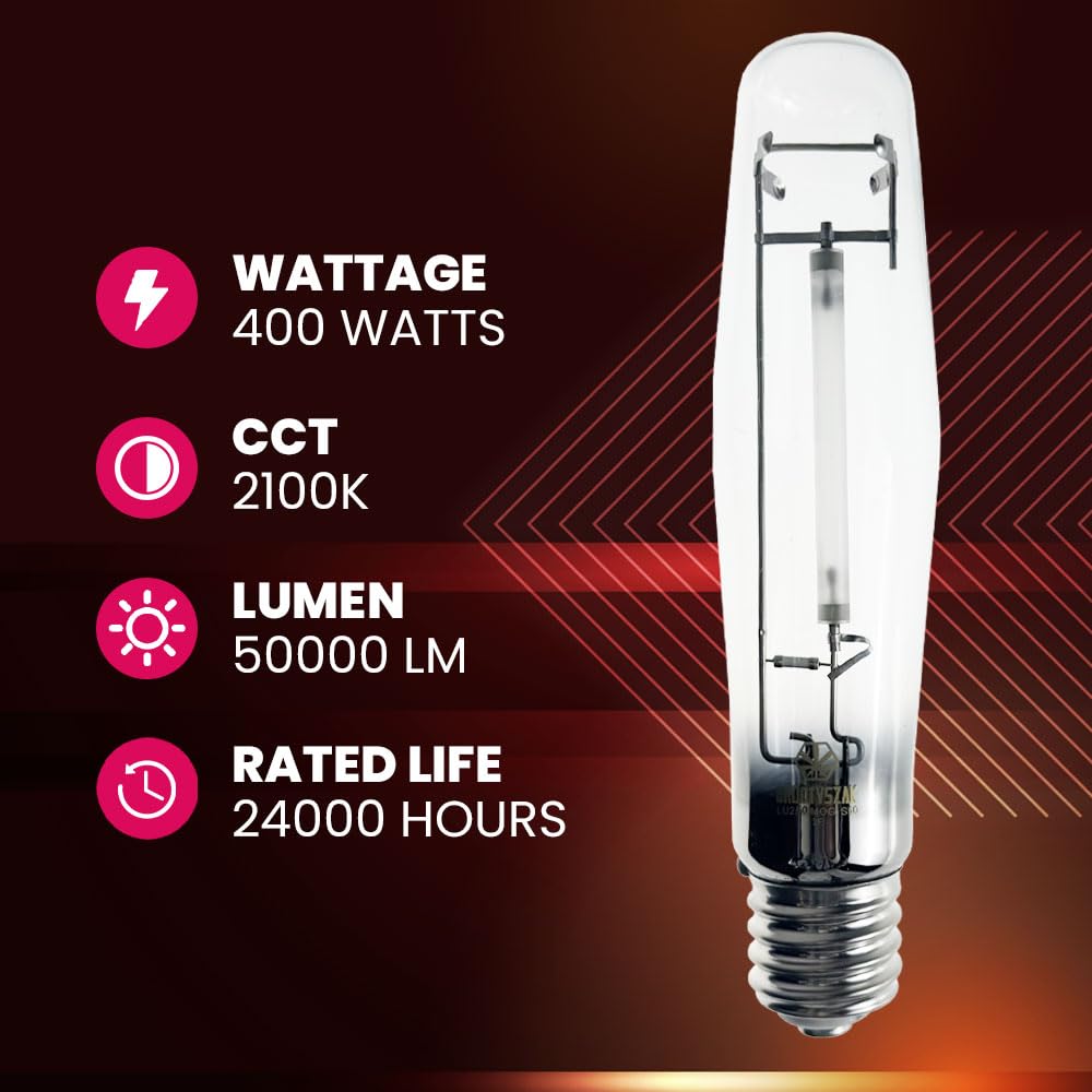 Gruotvszak Lu400/Mog 400 Watt High Pressure Sodium Light Bulb, Mogul Base (E39), Ansi Code S51, 50000 Lumen, 24000 Life Hours, E