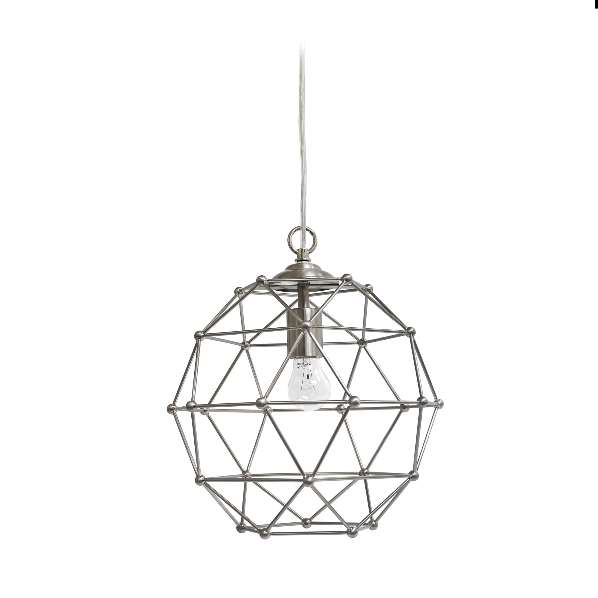 Elegant Designs PT1006-BSN Industrial Ceiling Light Pendant, 12 Inch, Brushed Nickel, Metal Wire Cage