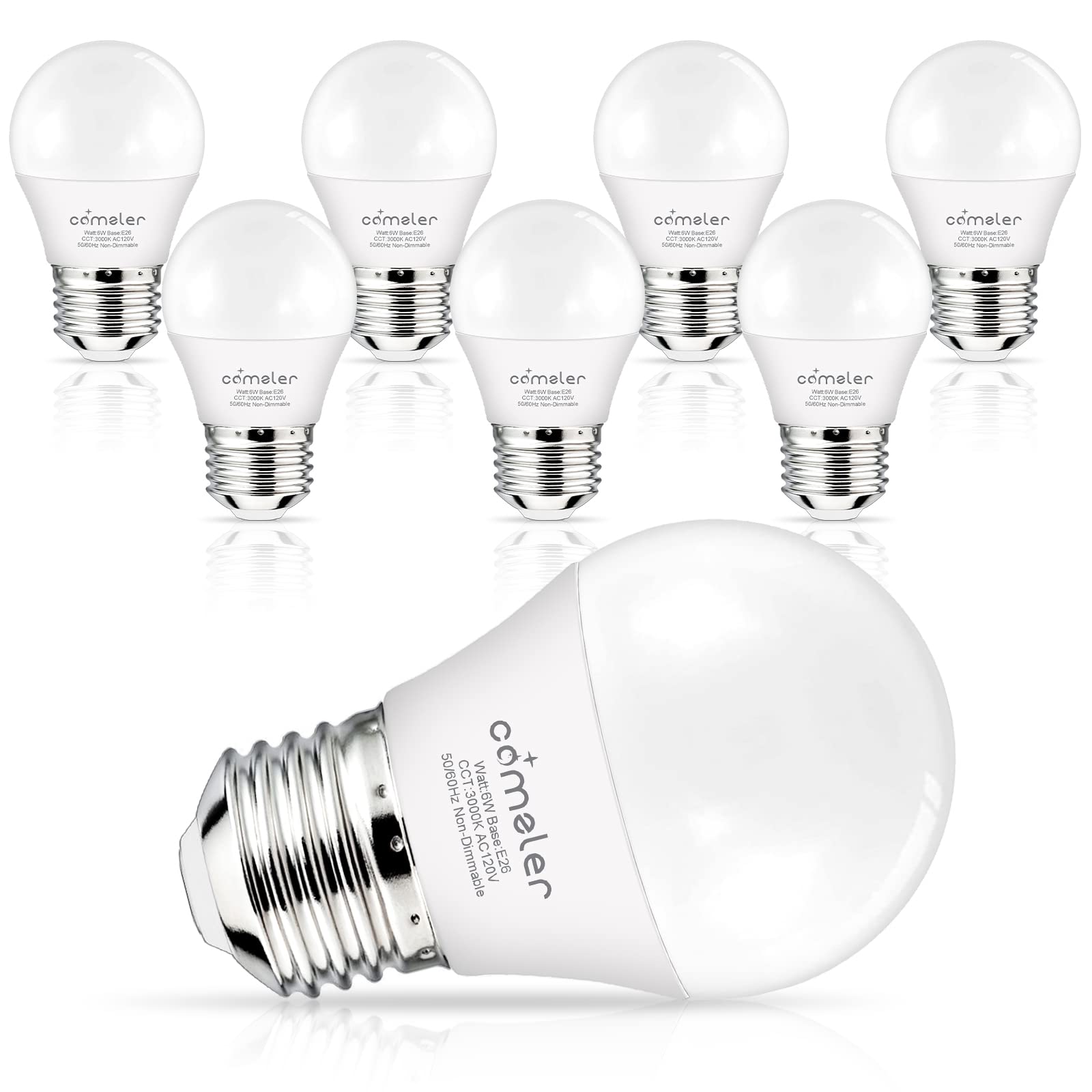 Comzler 8 Pack E26 Base Small Light Bulb, 3000K Soft White, 60 Watt Equivalent Light Bulbs, 120V Refrigerator Light Bulb, A15 Le