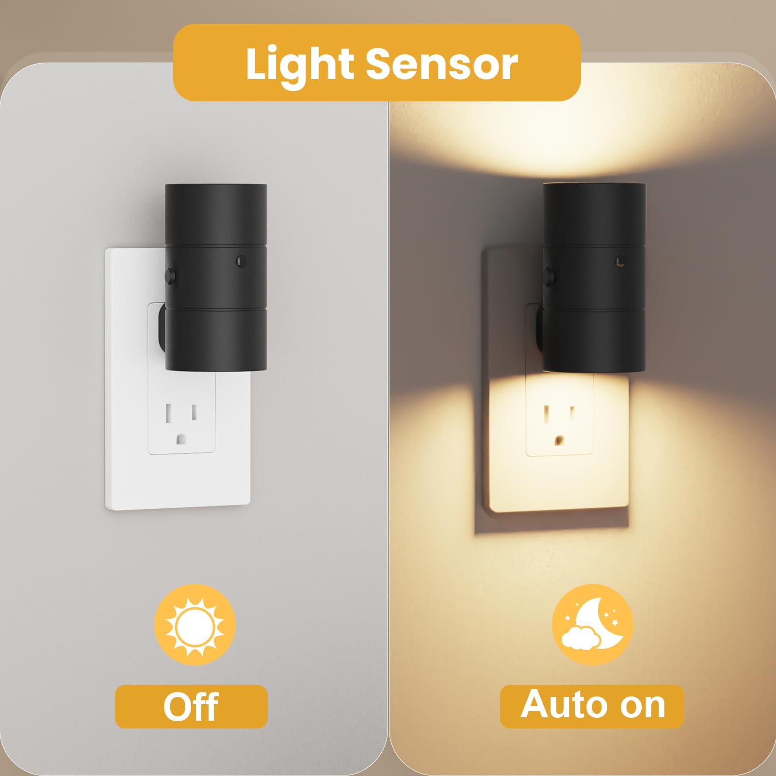 VOLISUN Dimmable LED Night Lights with Dusk to Dawn Sensor, 0-100LM, 3 Color Temperatures, 2 Pack, Black, Model LH-XYD001