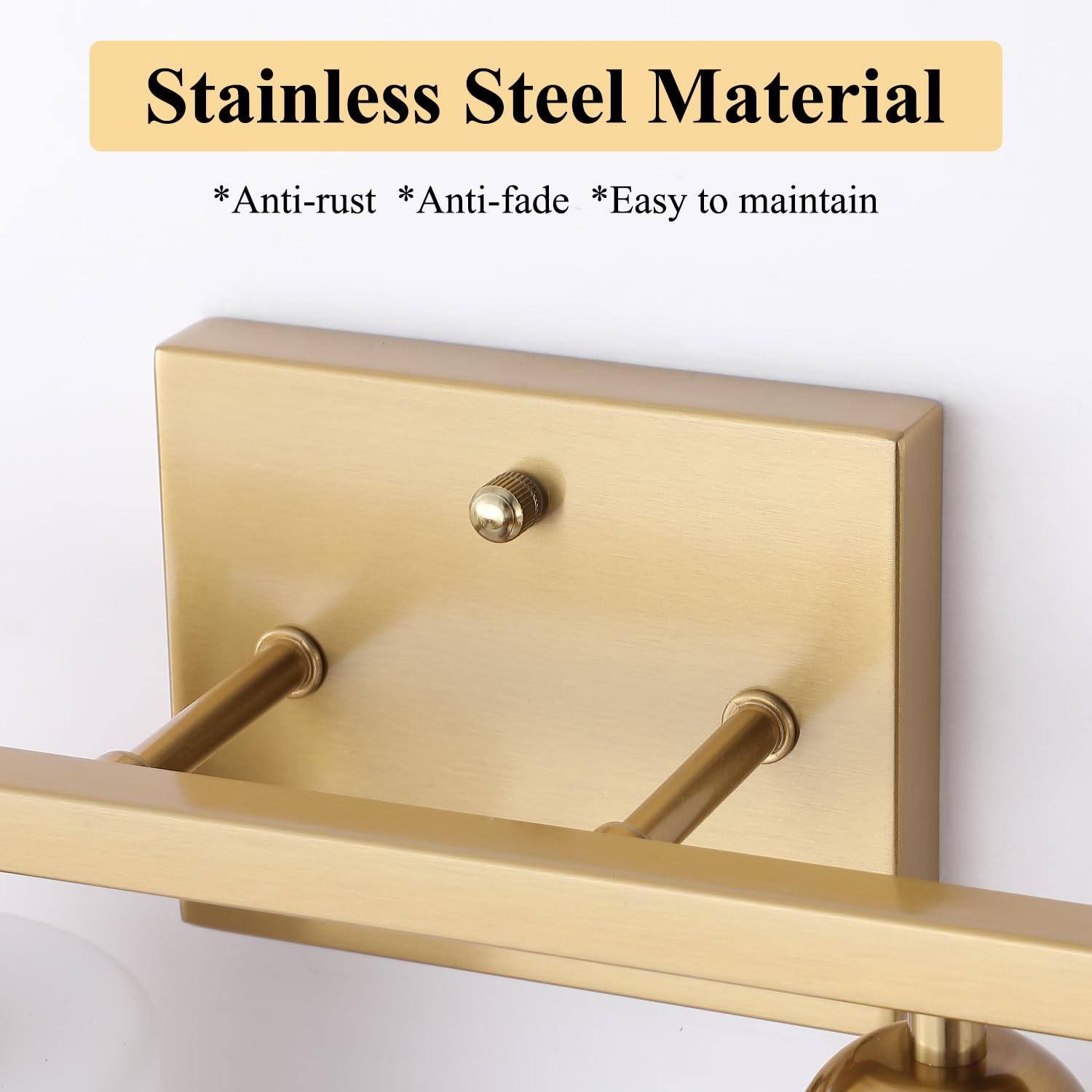 Mecgirn Stainless Steel Milk Glass Bathroom Vanity Light Over Mirror, 3 Light Brushed Gold Bathroom Light Fixtures With Frosted