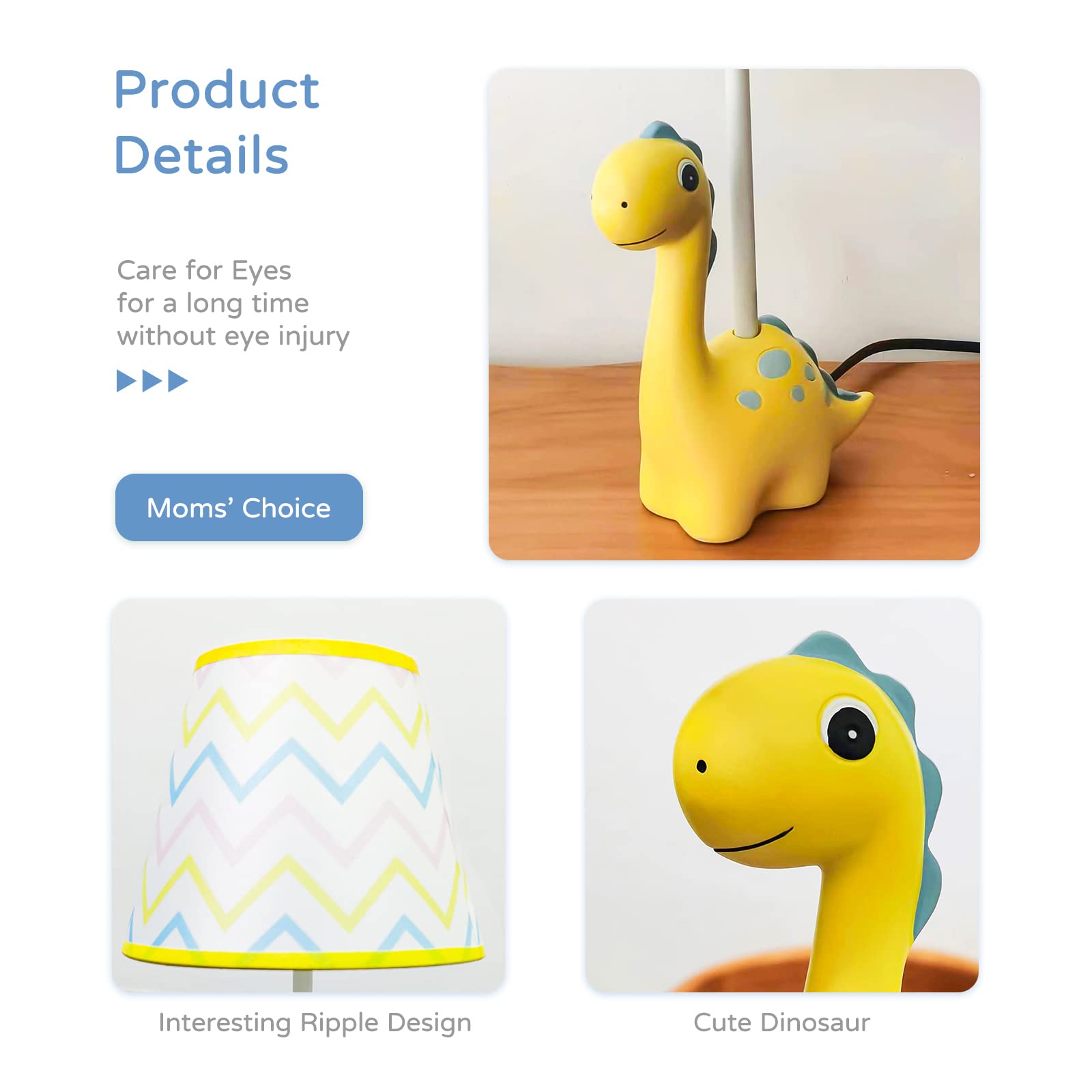 Herbestbay Kids Thunder Dinosaur Table Lamp - 13&quot; Bedside Lamp With Led Bulb, Yellow