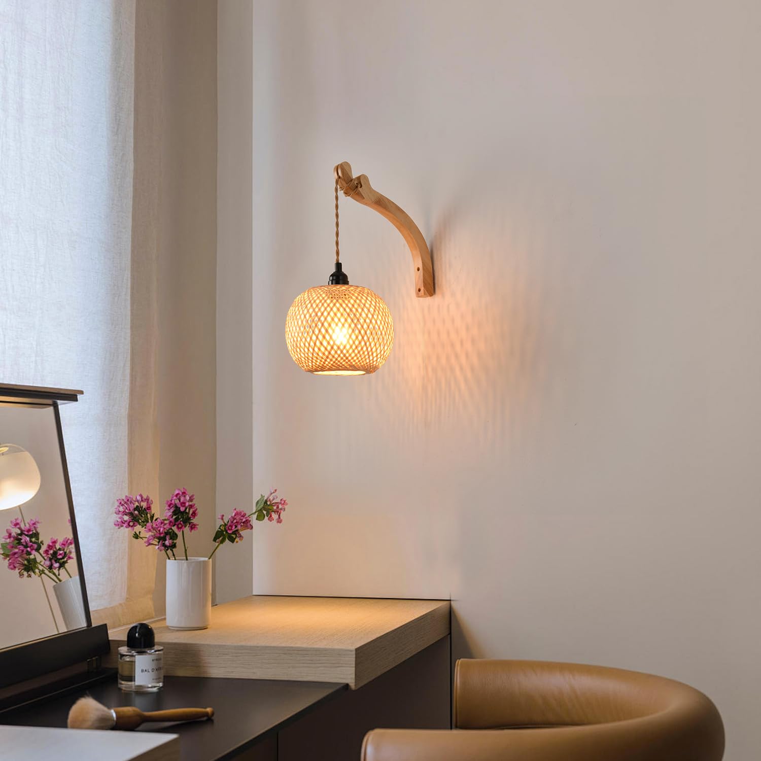 Plug In Wall Sconce Farmhouse Wicker Wall Lamp Plug In Hand Woven Rattan Wall Light Farmhouse Rustic Boho Sconces Wall Lighting For Living Room Bedroom