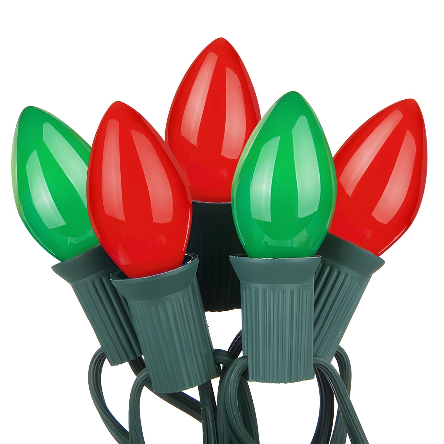 Couah C7 Christmas String Lights, 25FT Vintage Ceramic, 27 Red & Green Bulbs, Outdoor Holiday Decoration, Green Wire