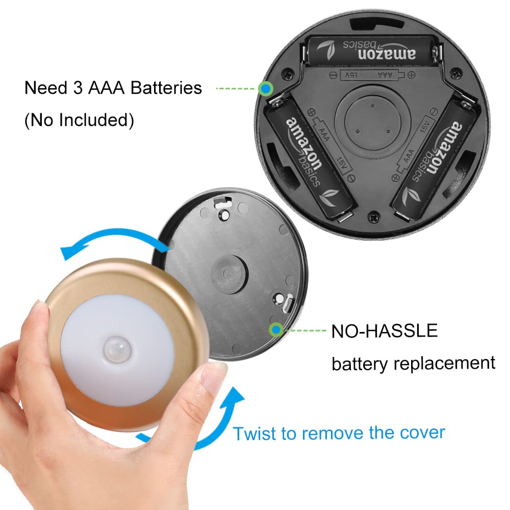 AMIR Motion Sensor LED Night Lights, Battery-Powered, Polycarbonate, Golden - White