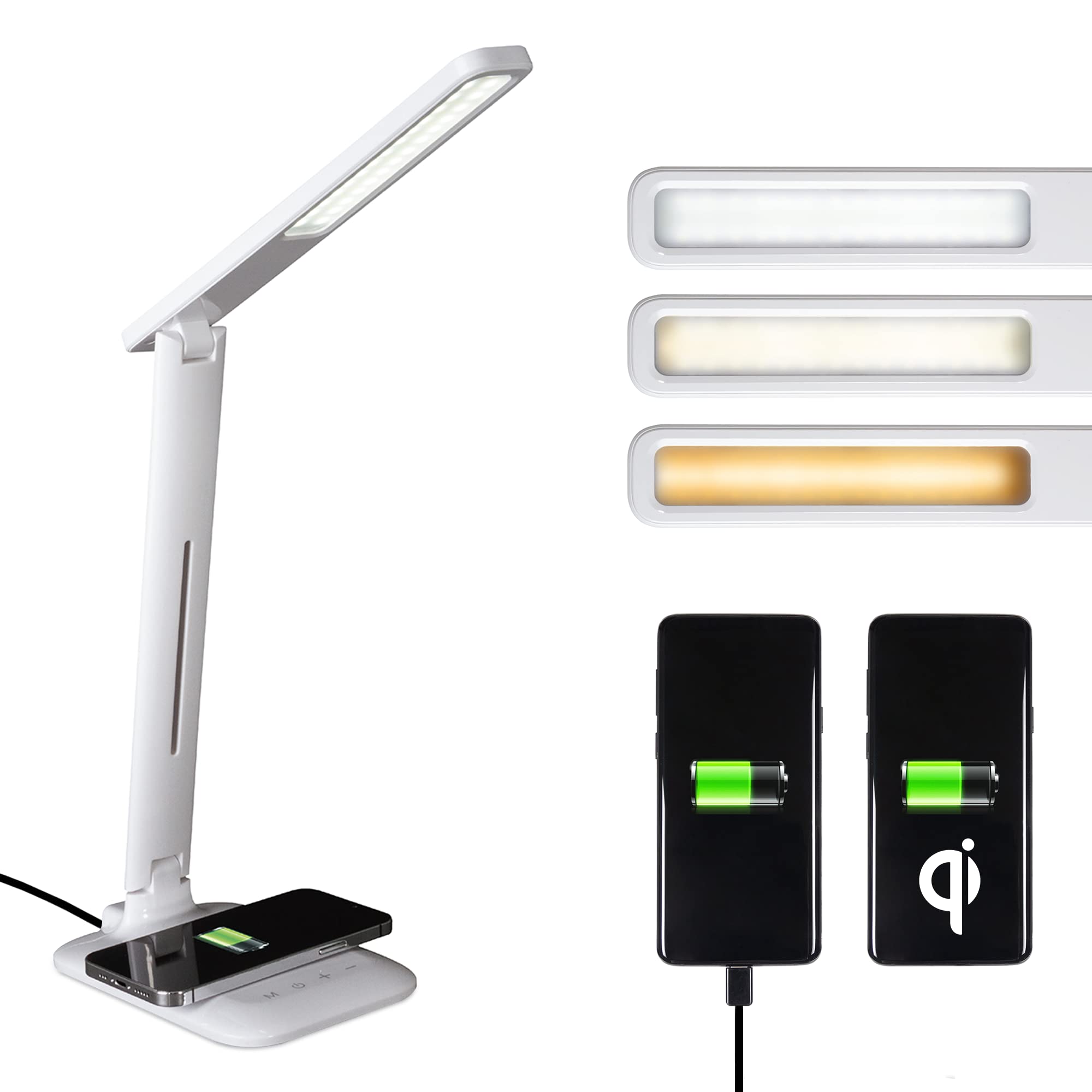 OttLite Charge Up LED Desk Lamp with Wireless Qi Charging & USB Charging Port, with ClearSun LED Technology - Adjustable Neck, 3