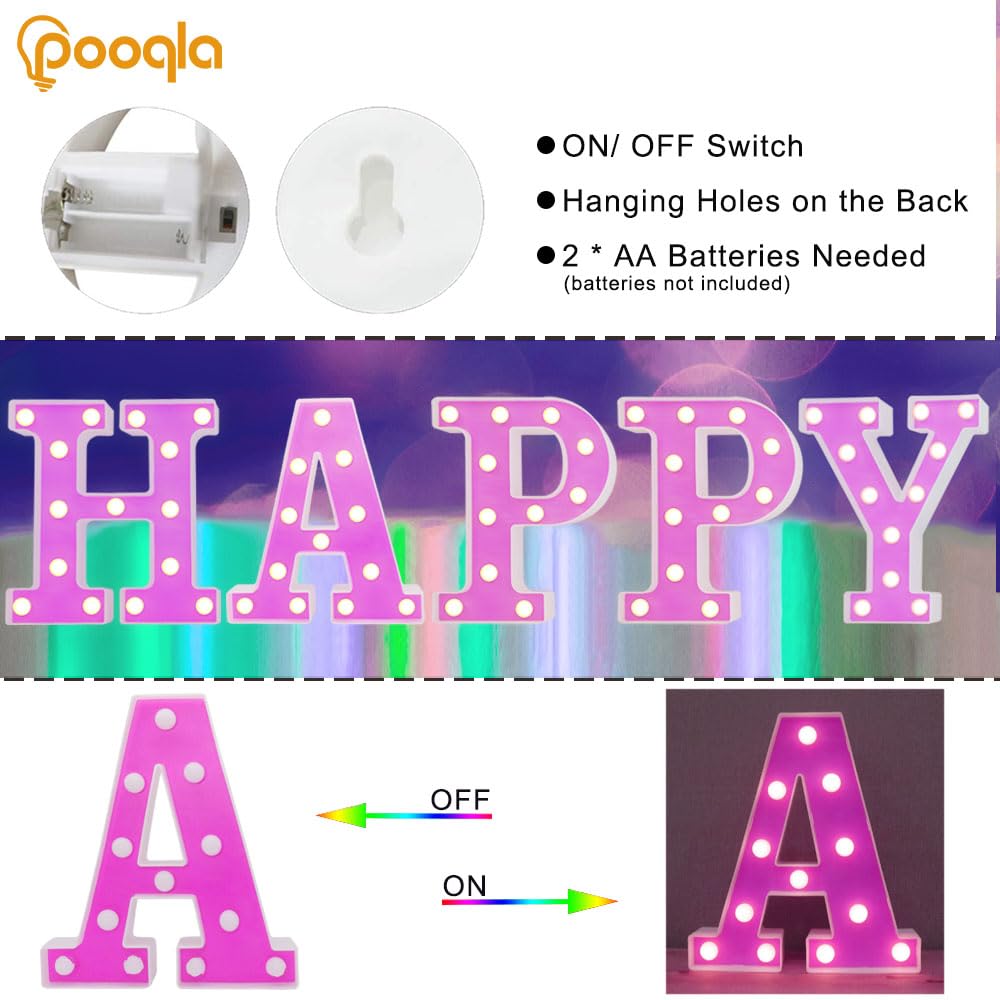 Pooqla LED Letter Lights, Purple Alphabet Sign, Warm White LED, DIY Marquee Night Light for Home Party and Decoration
