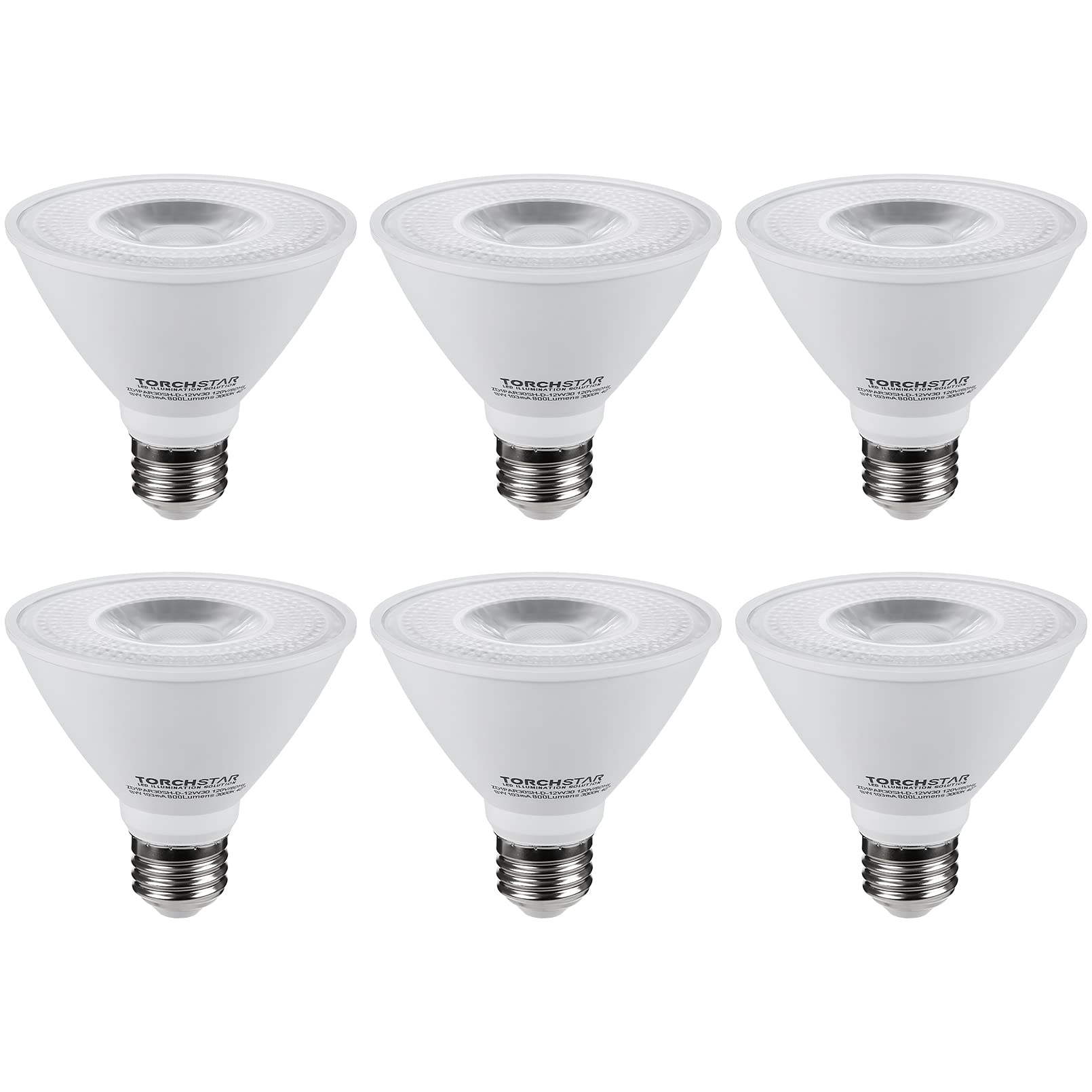 TORCHSTAR PAR30 Short Neck LED Bulb, Dimmable, 800 LM, 3000K Warm White, E26 Base, 8W Equivalent, Pack of 6