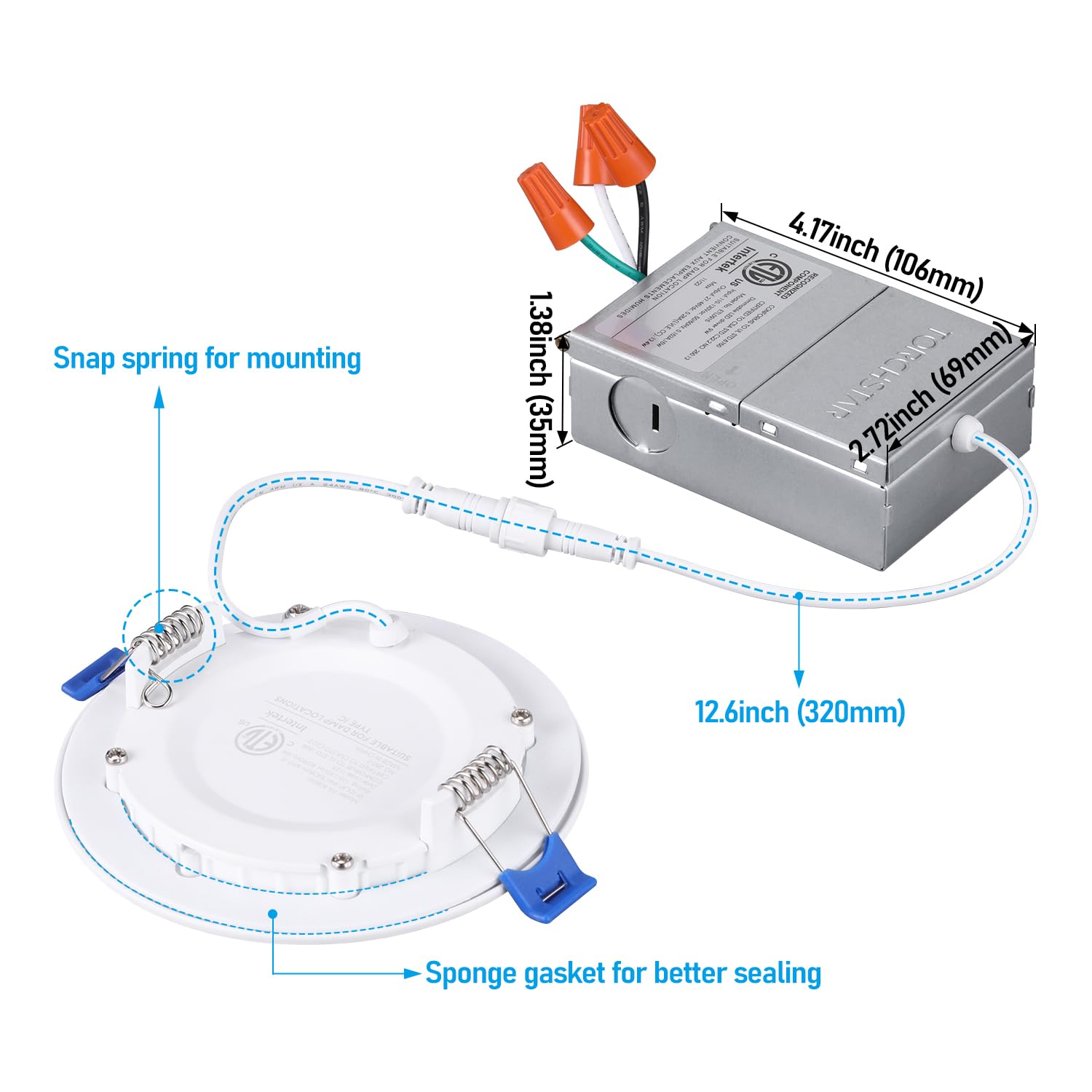 Torchstar Essential Series 4 Inch Ultra-Thin Led Recessed Lighting With J-Box, 9W Dimmable Slim Panel Downlight 800Lm, Etl Liste