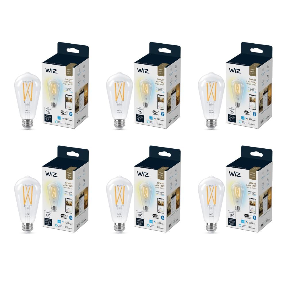 Wiz Clear 60W St19 Tunable White Filament Led Smart Bulb - Pack Of 6 - E26- Indoor - Connects To Your Existing Wi-Fi - Control W
