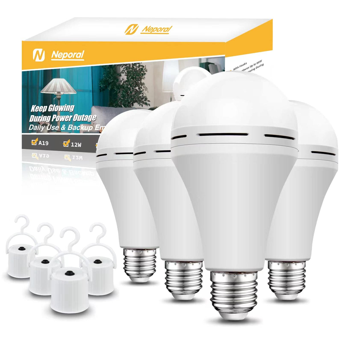 Rechargeable Light Bulbs, Back Up Battery Light Bulbs, 15W 80W Equivalent 6000K 1200Mah Battery Operated Light Bulb For Power Ou
