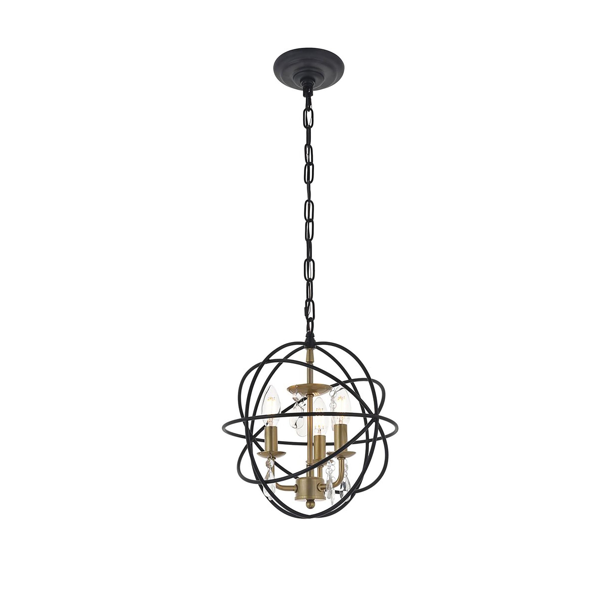 Living District Wallace 3-Light Metal Pendant in Matte Black/Brass/Clear
