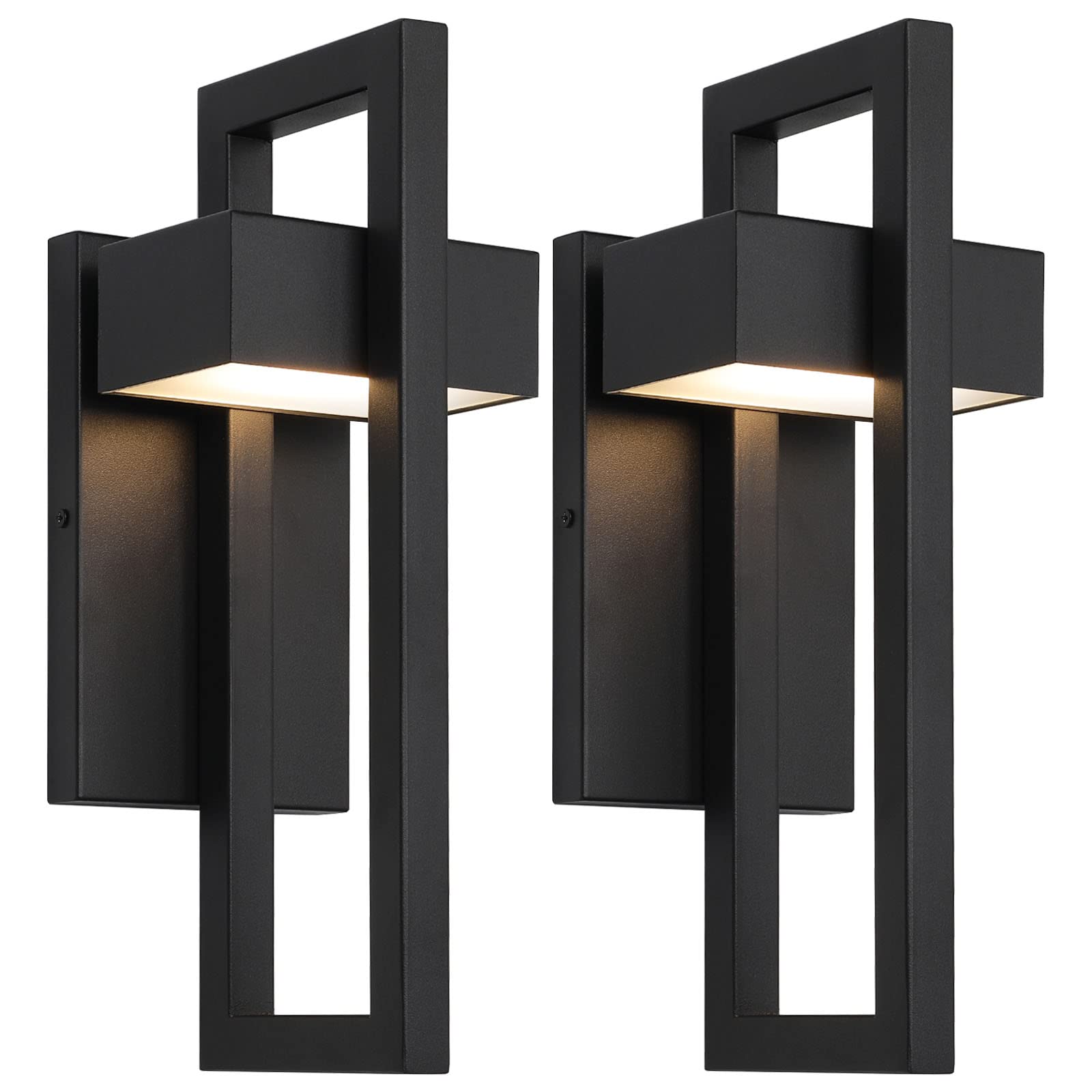 Lamqee 3000K Led Outdoor Wall Lights, Matte Black Sconce, 2 Pack For Porch & Garage
