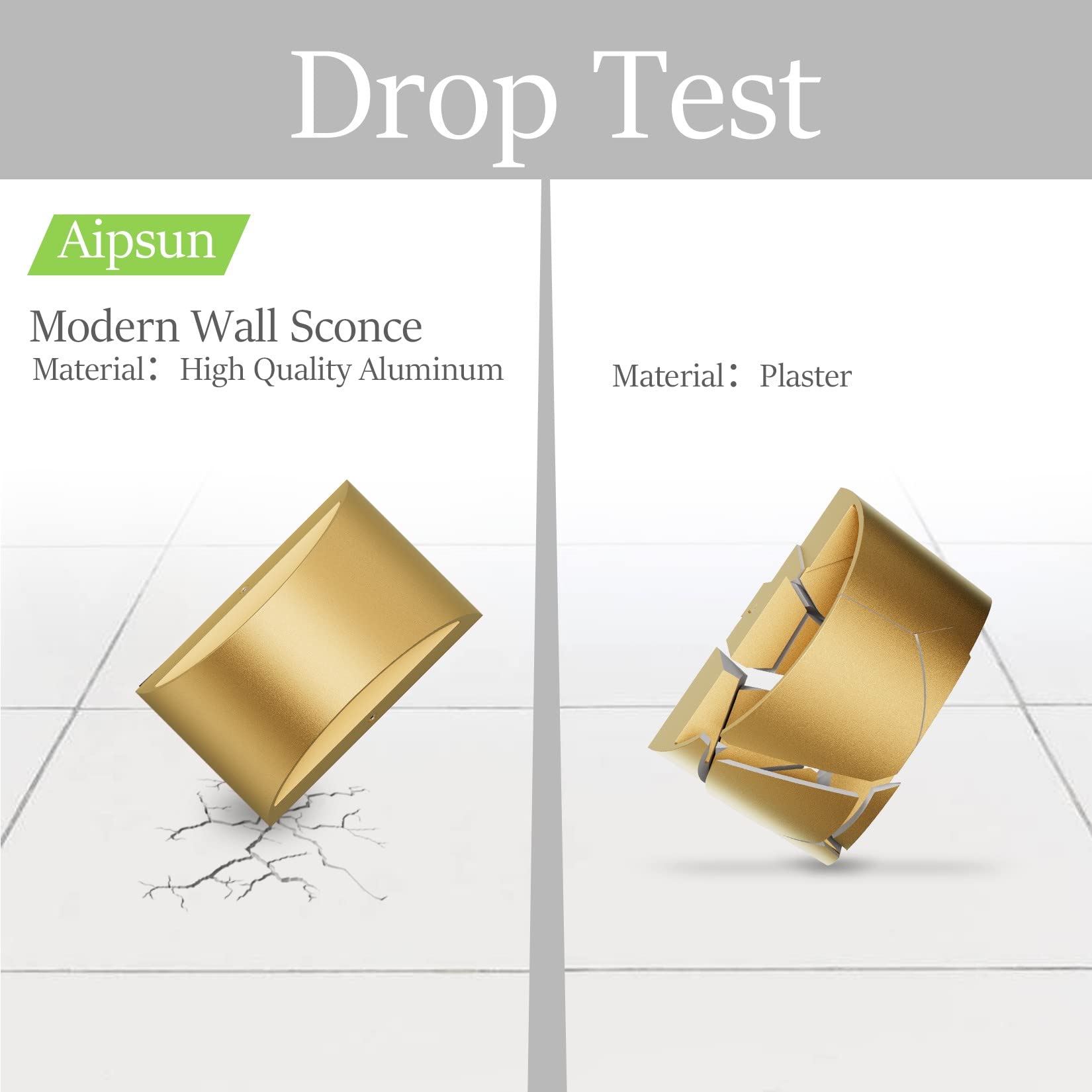 Aipsun Gold Wall Sconce Set of 2, Warm White 3000K, Hardwired Indoor Lighting for Living Room, Bedroom, Hallway - Premium Aluminum
