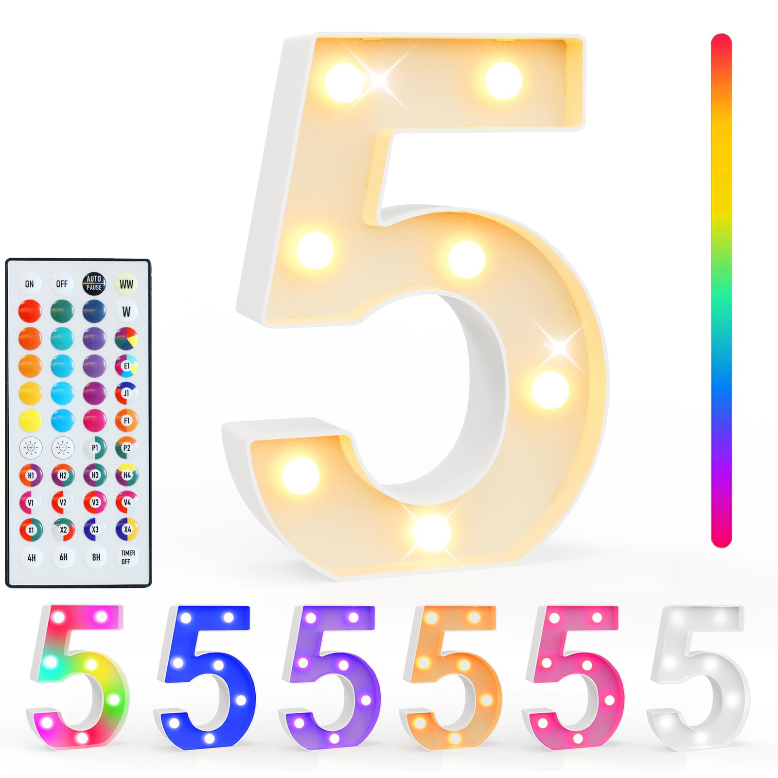 Pooqla Colorful Lighted Numbers With Remote  35 Colors Light Up Numbers For Party  Rgb Led Marquee Number Lights Gift For 5Th Birthday Decorations  Wedding  Bar  Night Light  Home Decor  Number 5