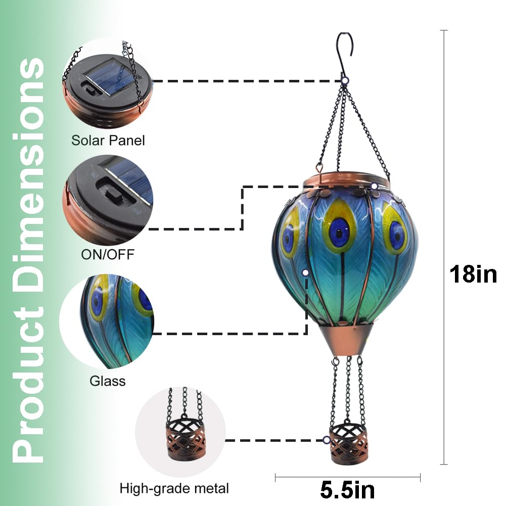 teyigarden Solar Hot Air Balloon Lantern - Glass, Waterproof, 18in H, Peacock-Blue, Model SL-6069082028