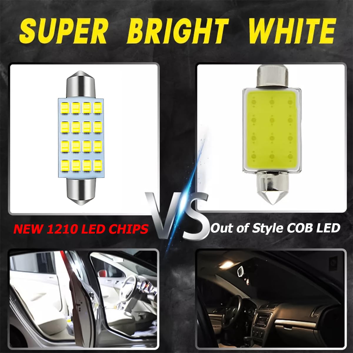 Auceli 42 Pcs Car Led Bulbs, Auto Interior Light Kit Set, Super Bright T10 31 Mm 36 Mm 41 Mm Replacement Bulb, Indoor Dome Map License Trunk License Plate White Lights