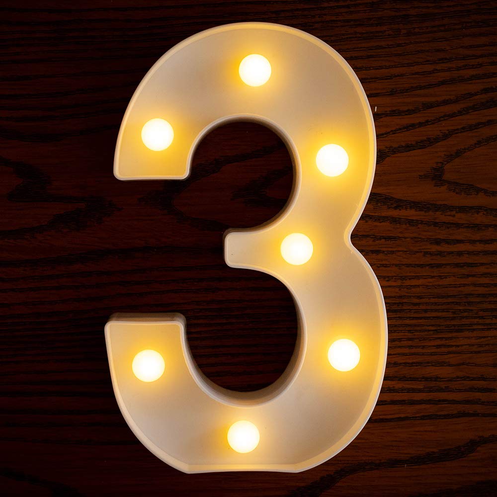 Yorulory LED Number Lights Sign Light Up Number Sign for Night Light Wedding Birthday Party Battery Powered Christmas Lamp Home Bar(3)