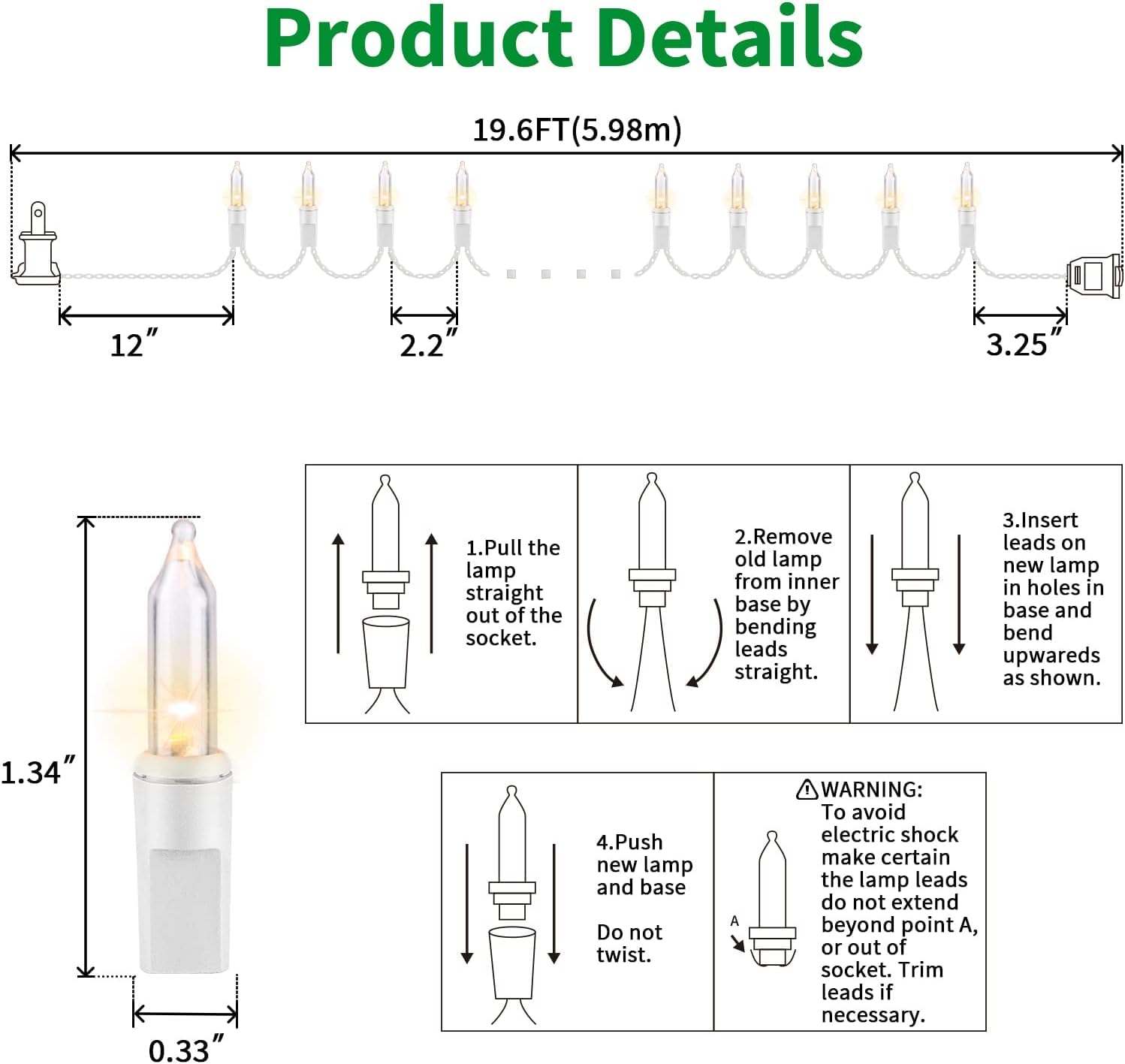 Lamphome Super-Bright Extendable Clear White Wire Christmas Lights Decoration 100Lights 19.6Ft Ul Certified Mini Bulb String Lights Set For Outdoor Christmas Tree Garden Holiday Patio Decor