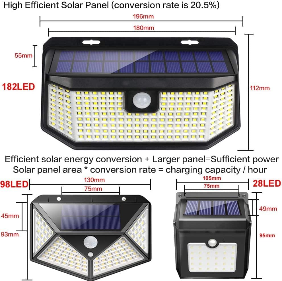 Aootek Solar Motion Sensor Lights, 182 LEDs, 2500Lm, IP65 Waterproof, Black, 2-Pack, Ideal for Outdoor Use in Patio, Garden, Garage, Yard