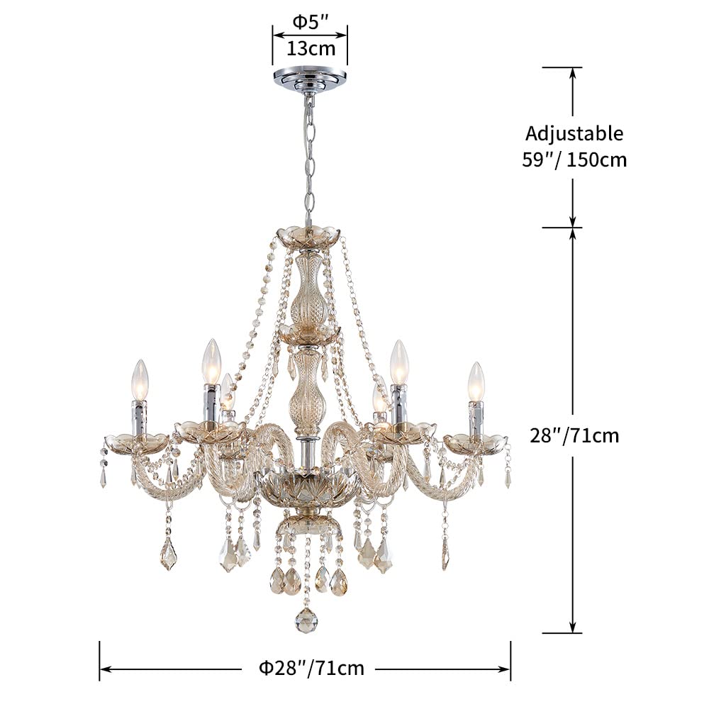 SM Saint Mossi 6-Light Modern K9 Crystal Chandelier, Champagne Ceiling Light for Dining Room, Bathroom, Bedroom, Living Room