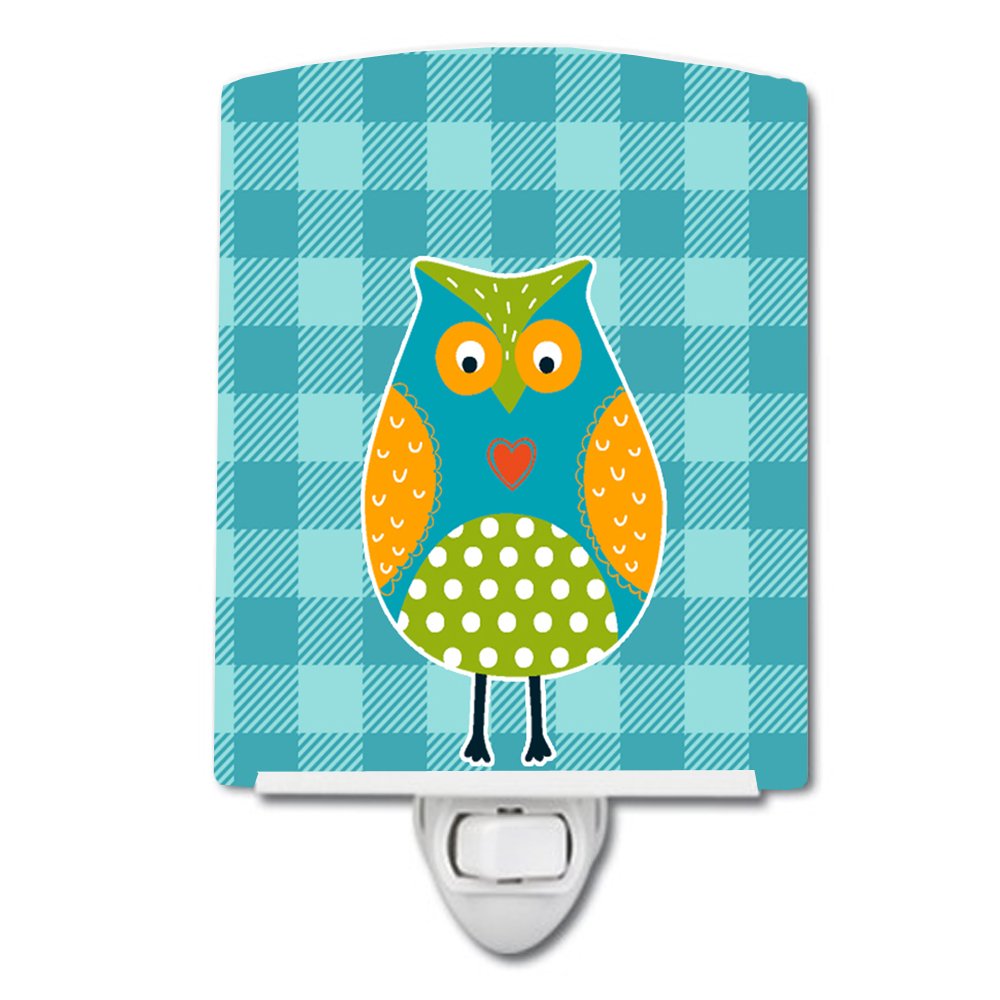 Carolines Treasures BB6755CNL Owl on Blue Plaid Ceramic Night Light Compact, UL-Certified, Ideal for Bedroom, Bathroom, Nursery