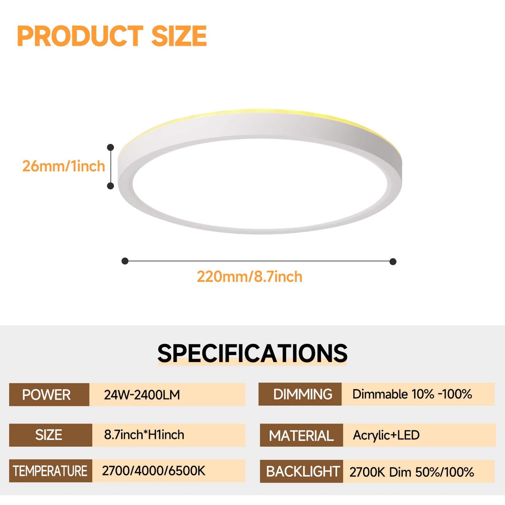 Mille Lucciole Led Flush Mount Ceiling Light Fixture Dimmable Ceiling Lights White 8.7 Inch 24W 2400Lm 3Cct Color Adjustable Led