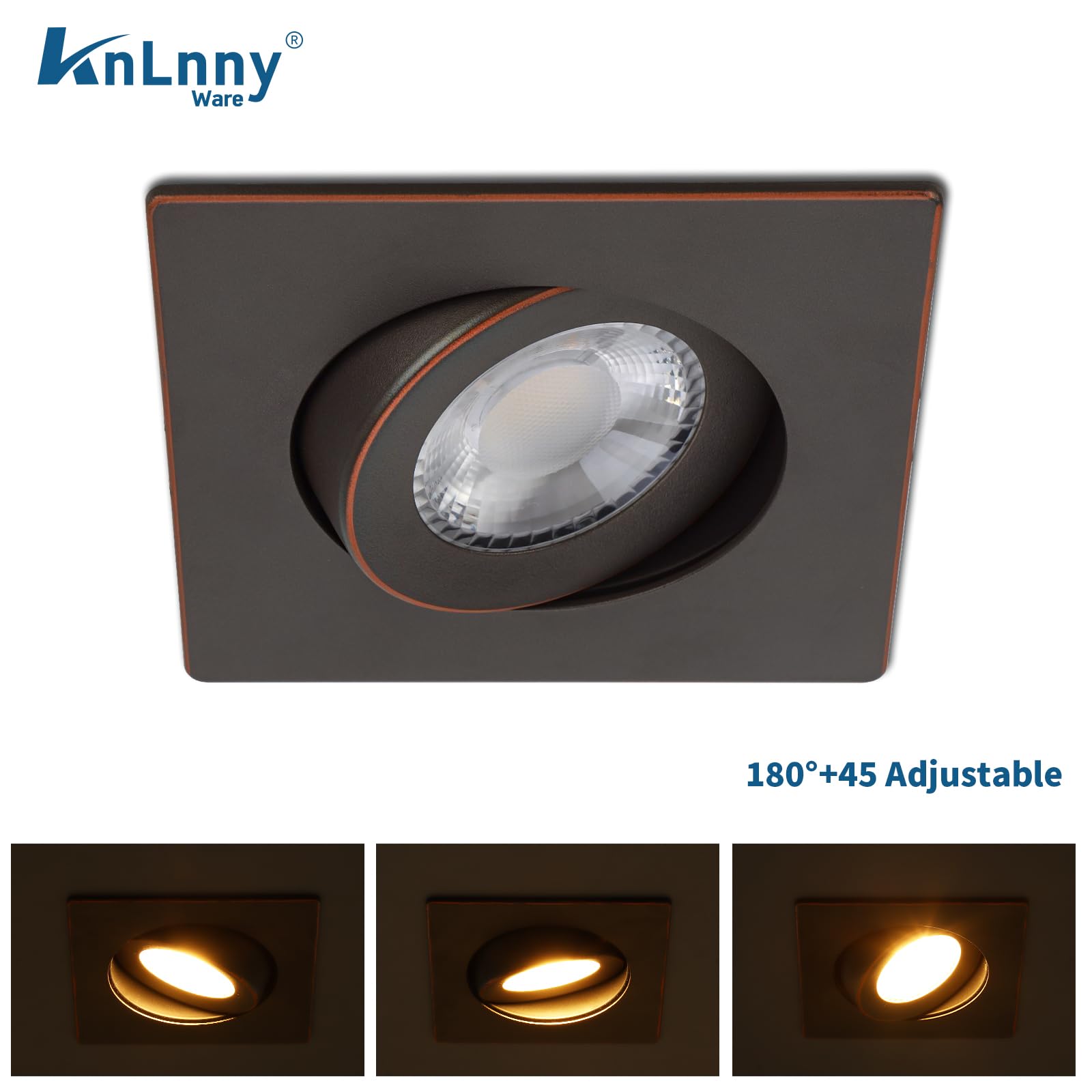 KnLnny Ware 4 Inch LED Recessed Lights, Adjustable Gimbal, Bronze Trim, 6 Pack, Dimmable, 9W 750LM, Model Light2025001-