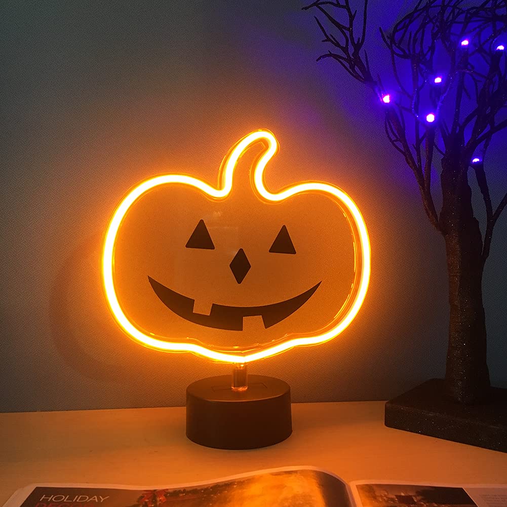 Derdor Orange Pumpkin Neon Sign, USB/Battery Powered Halloween Decor, Model RD-029