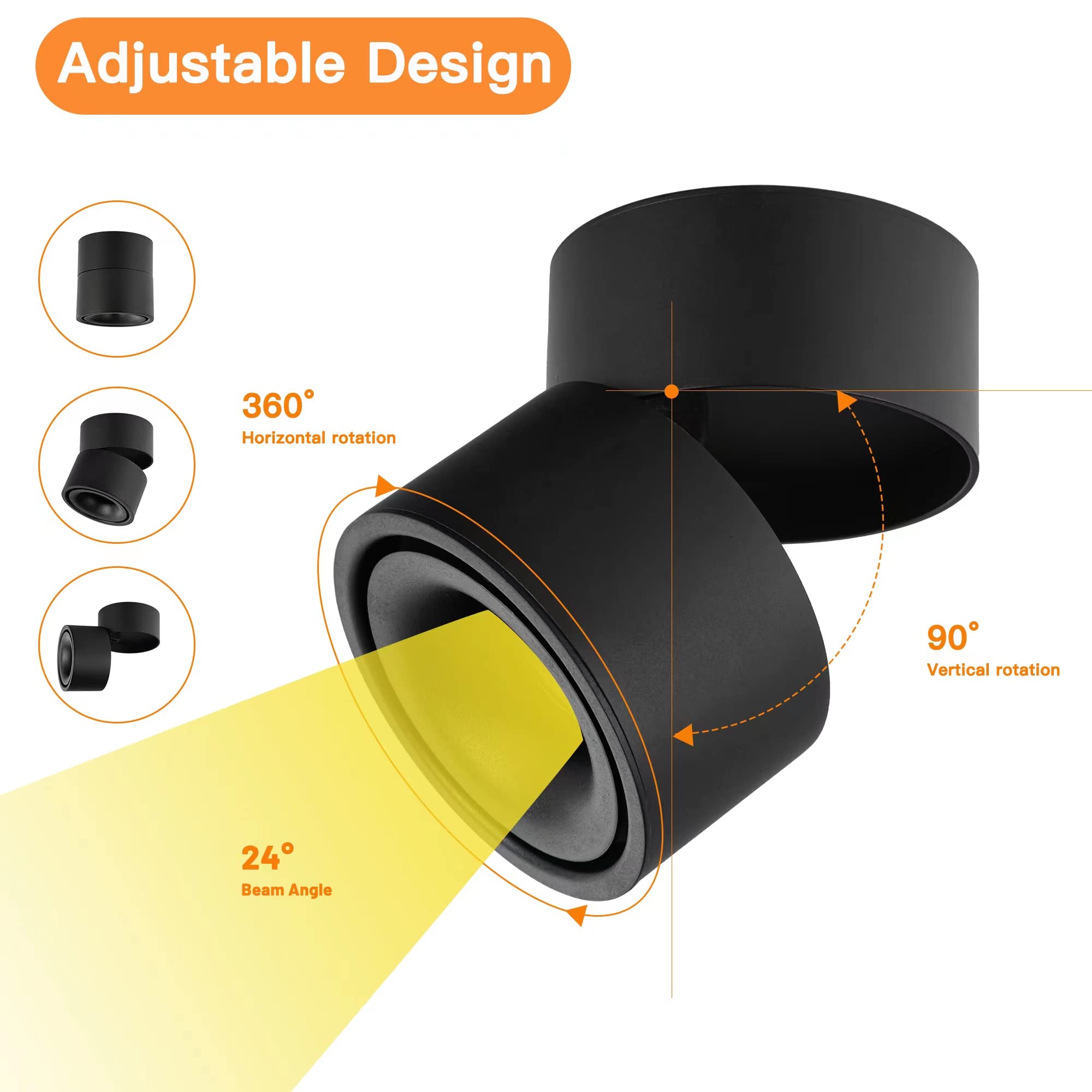 SUNMEIYI LED Dimmable Ceiling Spotlight 12W 3CCT 3000K/4000K/5000K Adjustable Indoor Directional Spotlight Fixtures for Room Liv